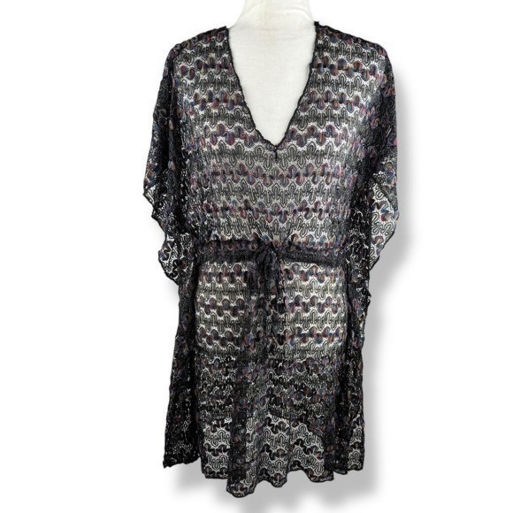 Sheer Multicolor Metallic‎ Crochet Knit Tunic Top Swim Cover Womens Size Medium